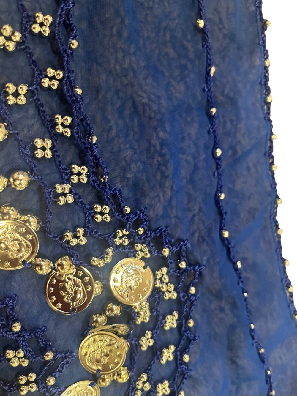 Navy Blue Coin Fringe Belly Dance Hip Scarf - Picture 5 of 6